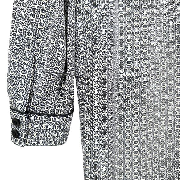 Tory Burch Christelle 100% Silk Navy & White Chain Print Long Sleeve Shirt Dress - Picture 6 of 11